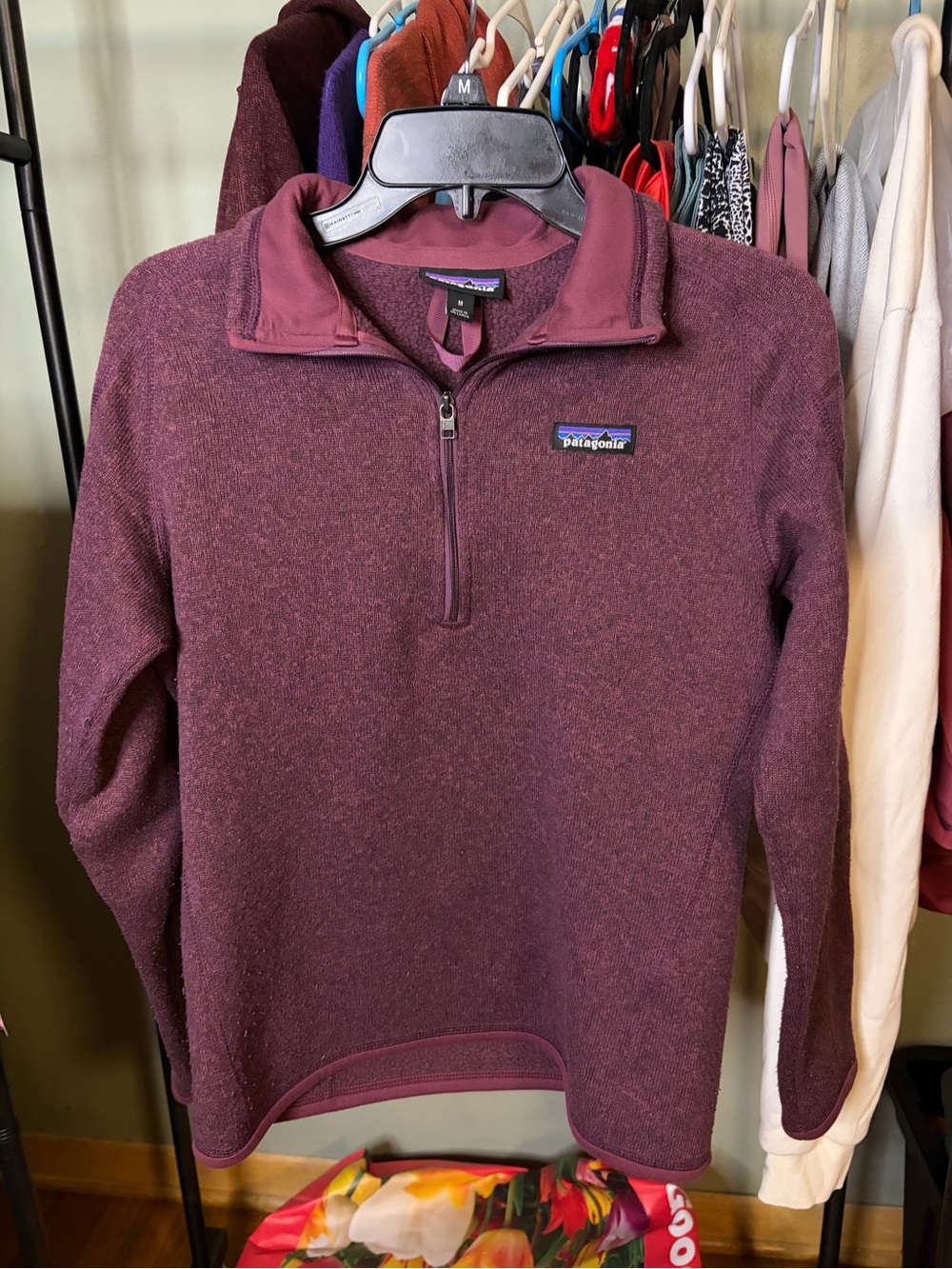 Patagonia Men's Zip‑Up Fleece Sweater in Burgundy Plum